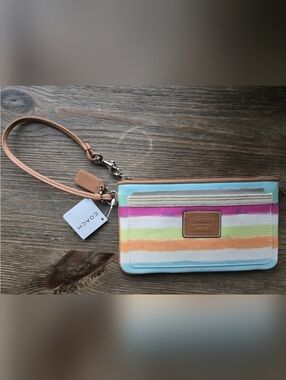 Coach Hampton WaterColor Stripe Large Wristlet